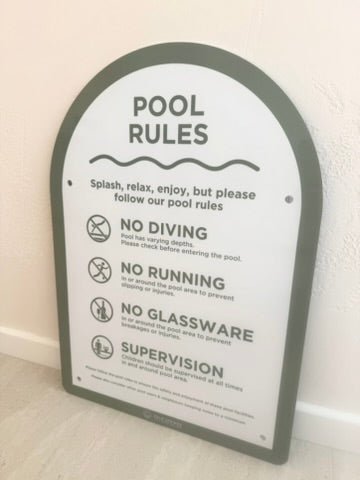 Double Sided Pool Safety Sign The Halo - Green & White