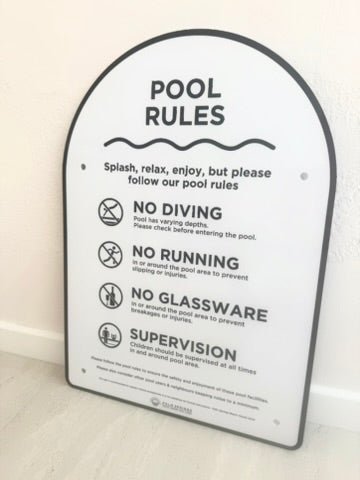 Double Sided Pool Safety Sign The Halo - White & Black