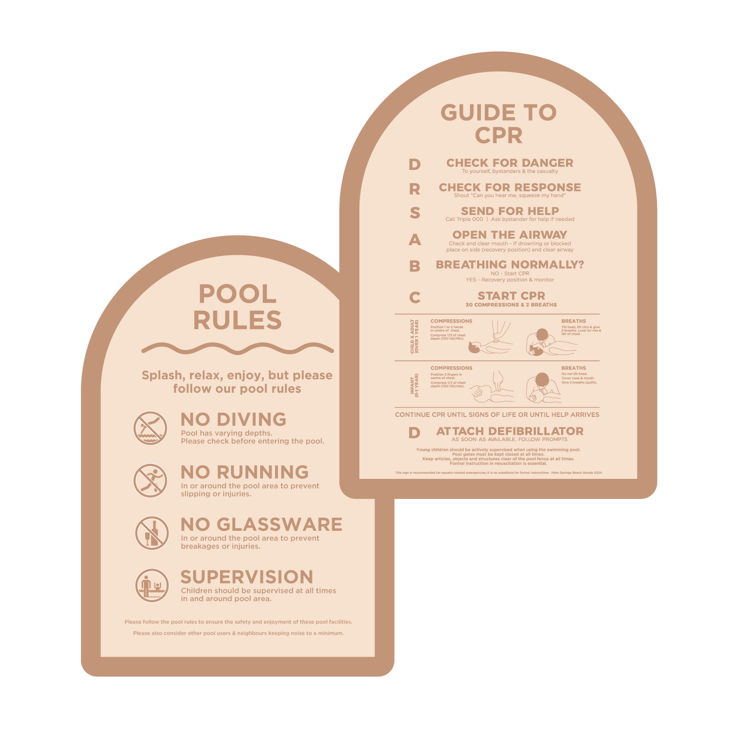 Premium ‘Luxe’ Double Sided Pool Safety Sign The Halo - Beige & Cream
