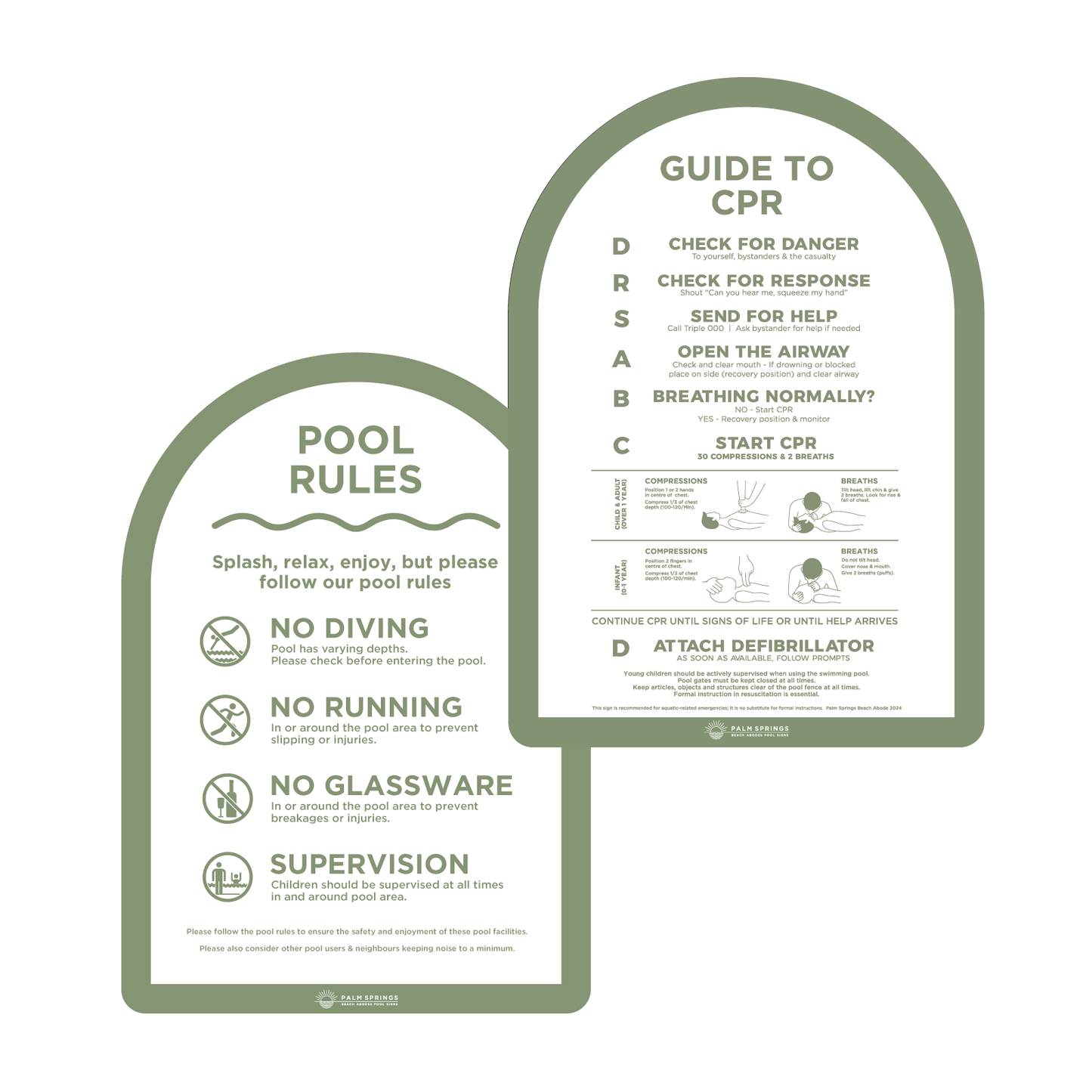 Double Sided Pool Safety Sign The Halo - Green & White
