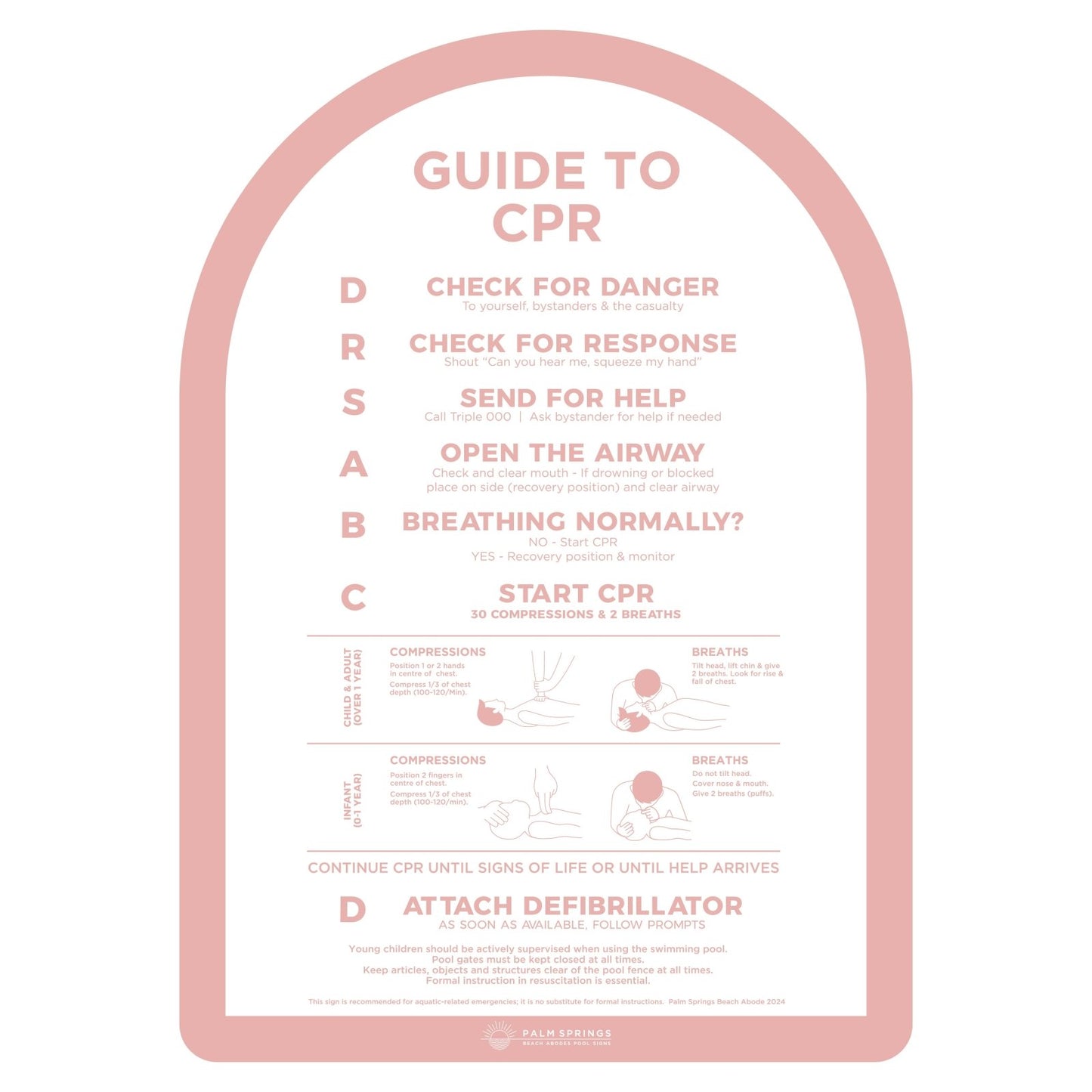 The ‘Halo’ CPR Pool Sign - Pink & White - Palm Springs Beach Abode