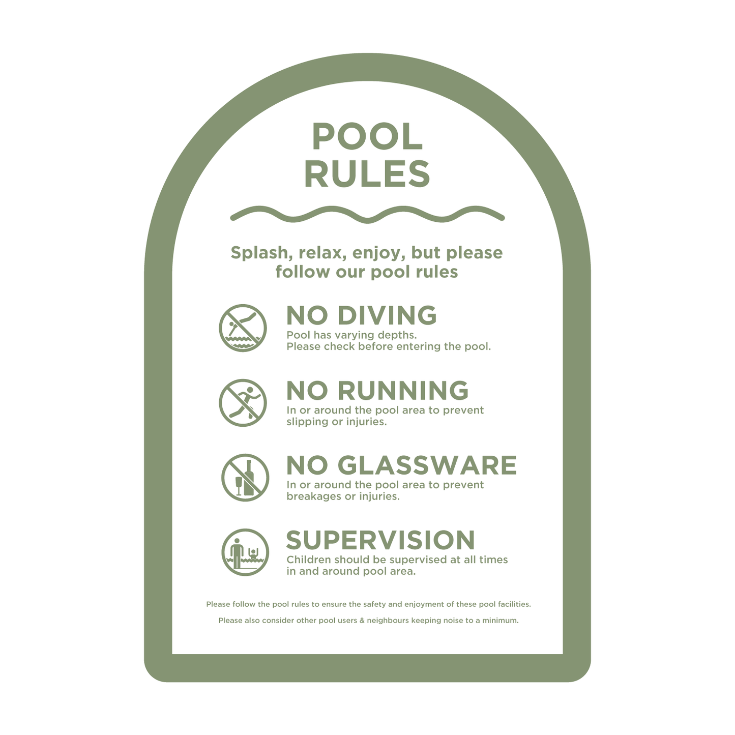 The Halo Green & White Pool Rules Sign - Palm Springs Beach Abode