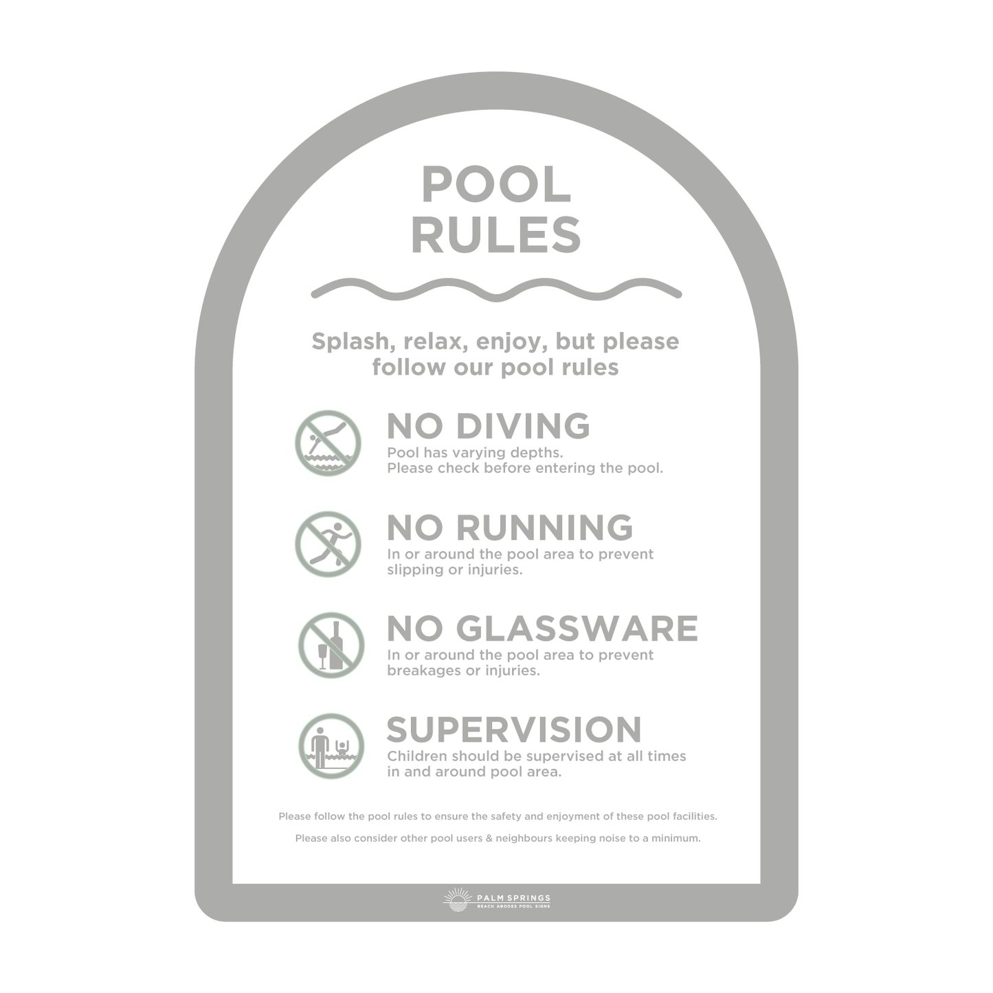 The Halo Grey & Cream Pool Rules Sign - Palm Springs Beach Abode