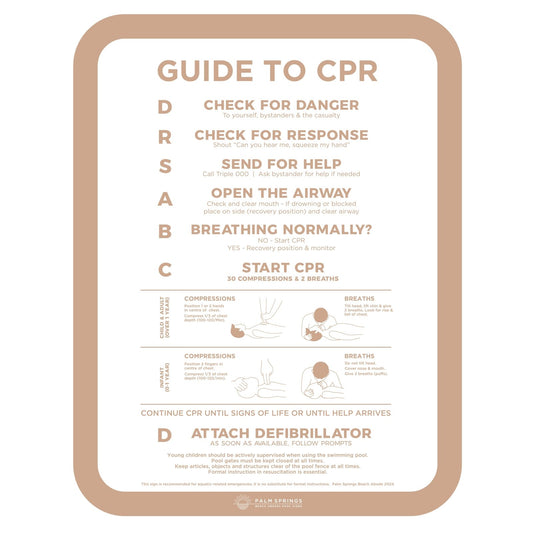 The ‘Slim’ CPR Pool Sign - Beige & White - Palm Springs Beach Abode