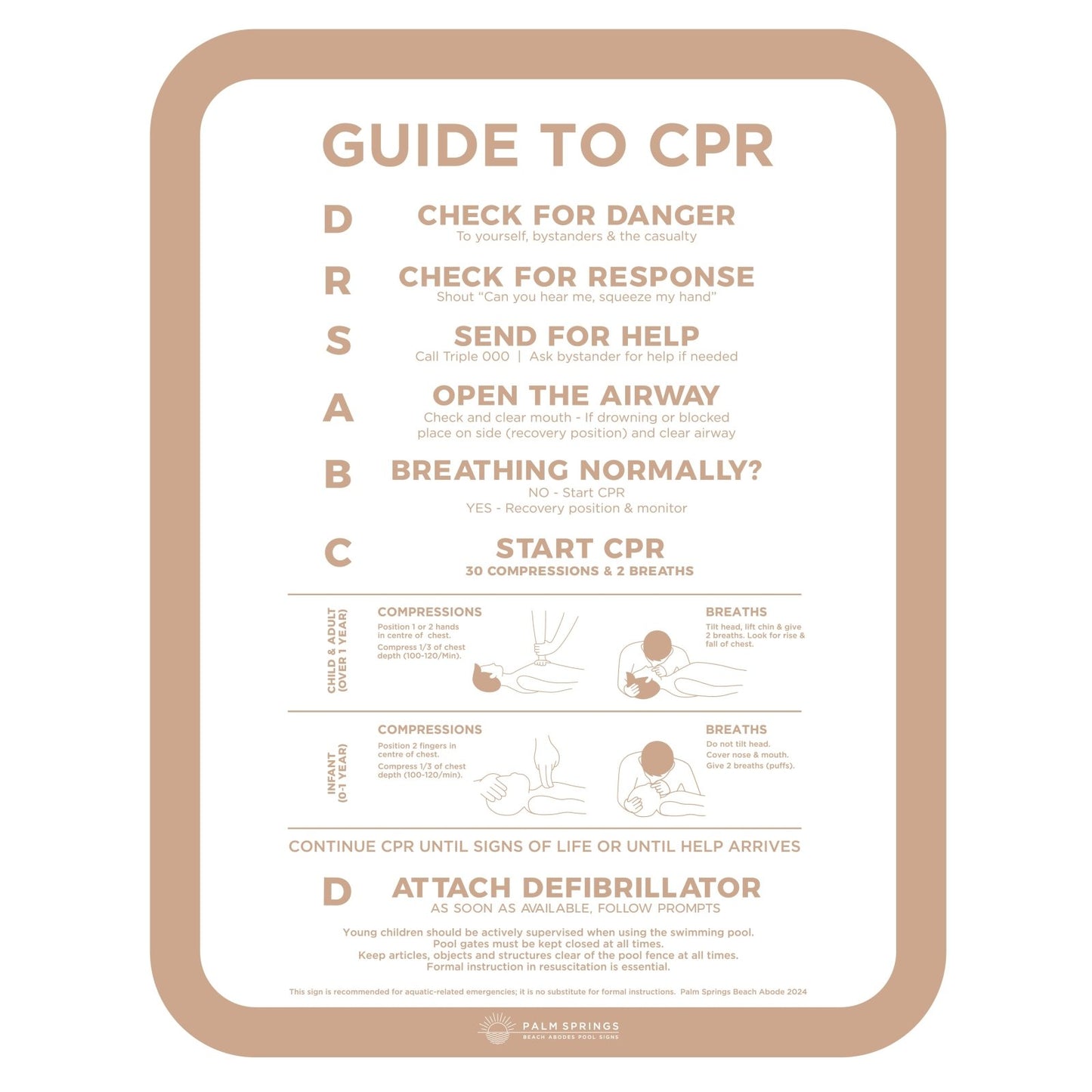 The ‘Slim’ CPR Pool Sign - Beige & White - Palm Springs Beach Abode