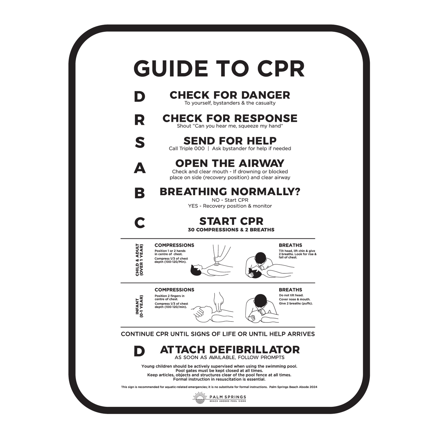 Premium ‘Classic’ CPR Pool Sign The Slim - Black & White