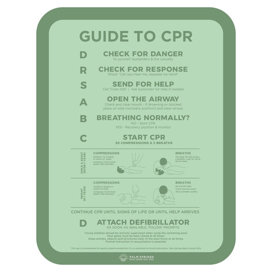 The ‘Slim’ CPR Pool Sign - Green - Palm Springs Beach Abode