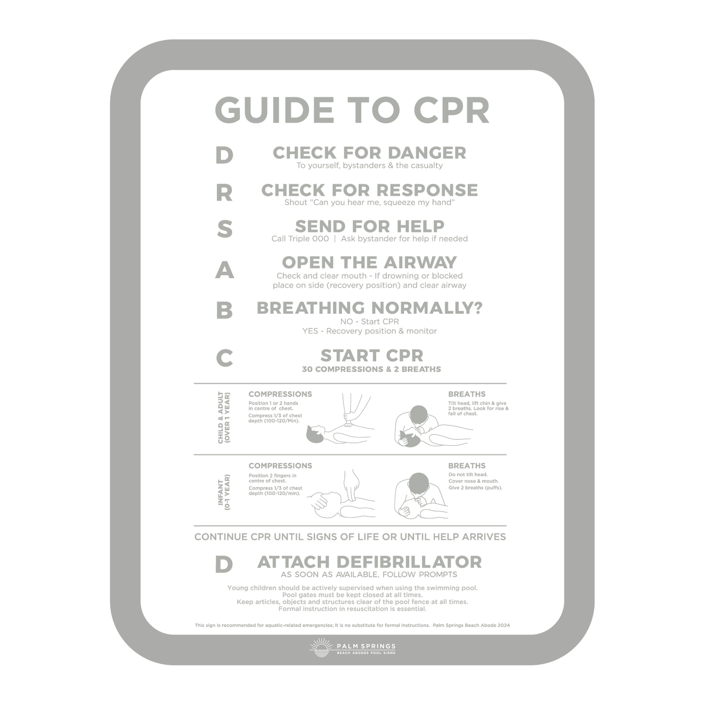 Premium ‘Classic’ CPR Pool Sign The Slim - Grey & White