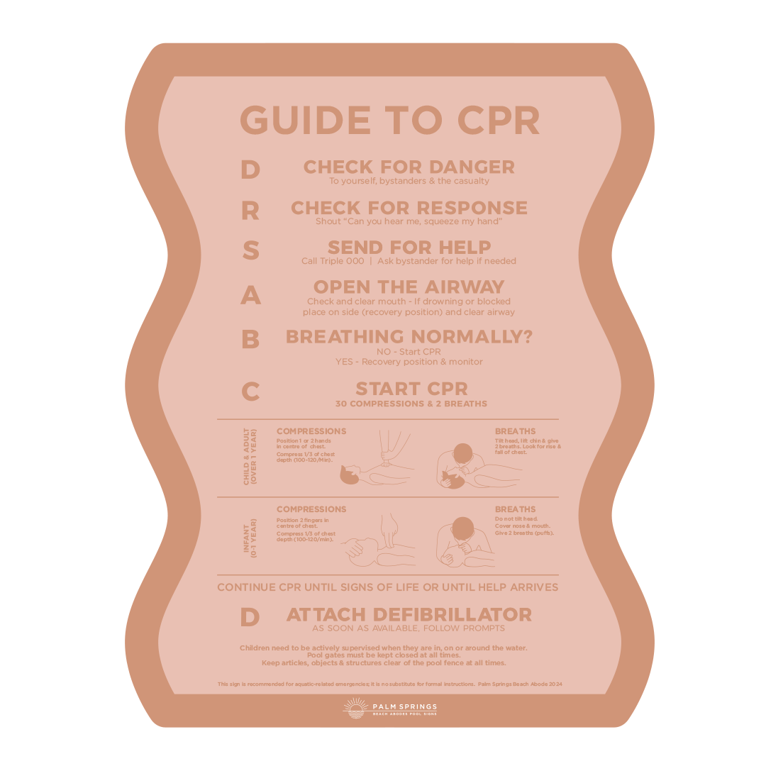 Rust & Pink CPR Pool Safety Signs - Palm Springs Beach Abode