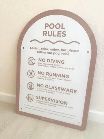 Double Sided Pool Safety Sign The Halo - Beige & White