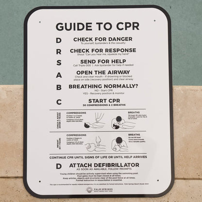 Premium ‘Classic’ CPR Pool Sign The Slim - Black & White