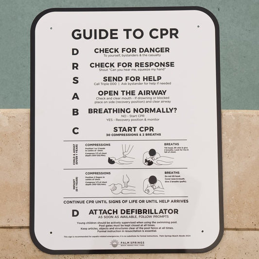 Premium ‘Classic’ CPR Pool Sign The Slim - Black & White