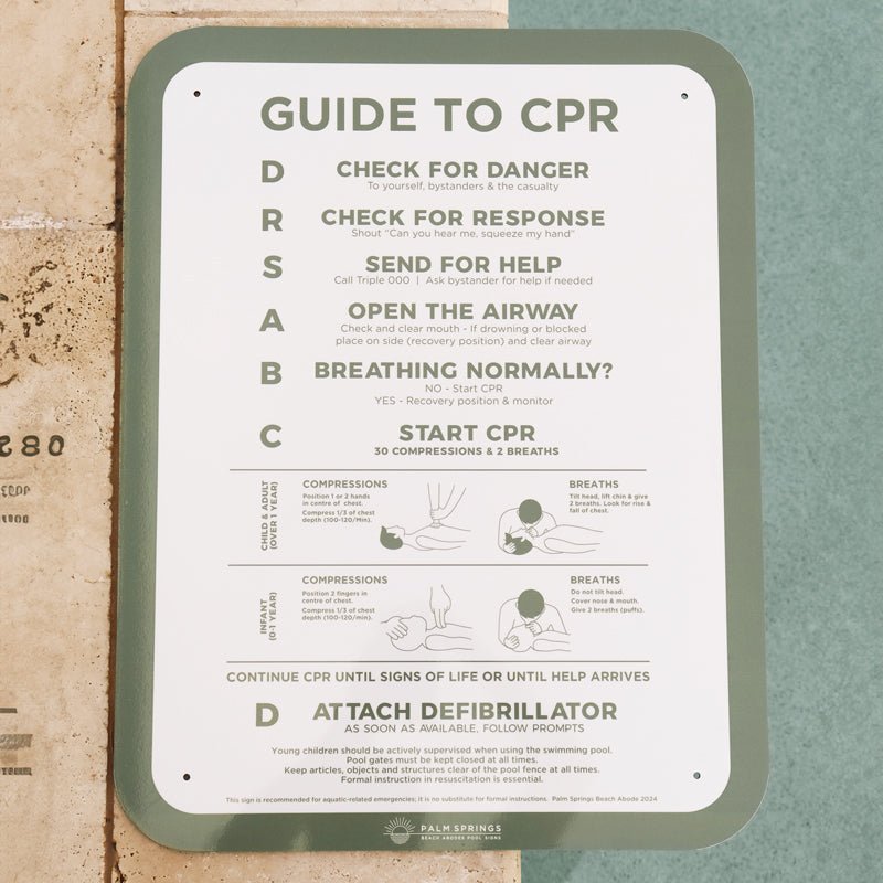 Premium ‘Classic’ CPR Pool Sign The Slim - Green & White