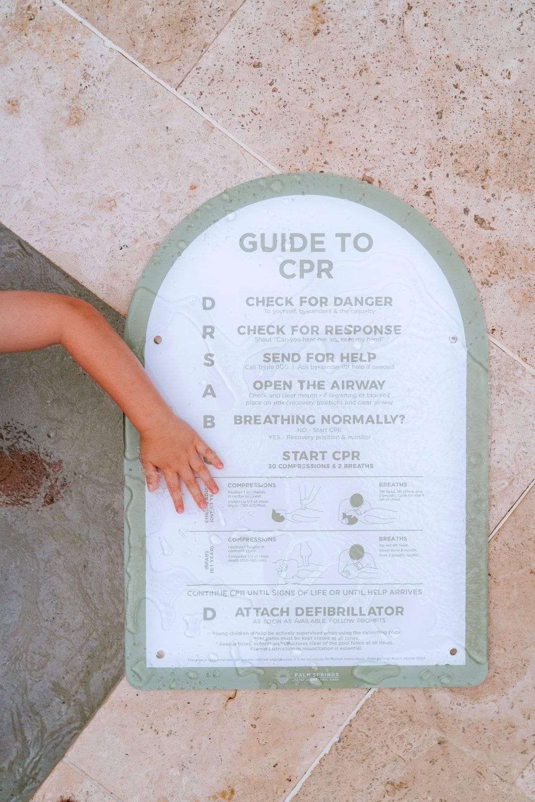 The Halo CPR Pool Safety Sign - Green & White – Palm Springs Beach Abode