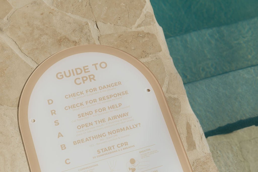 The ‘Halo’ CPR Pool Sign - Beige & White - Palm Springs Beach Abode