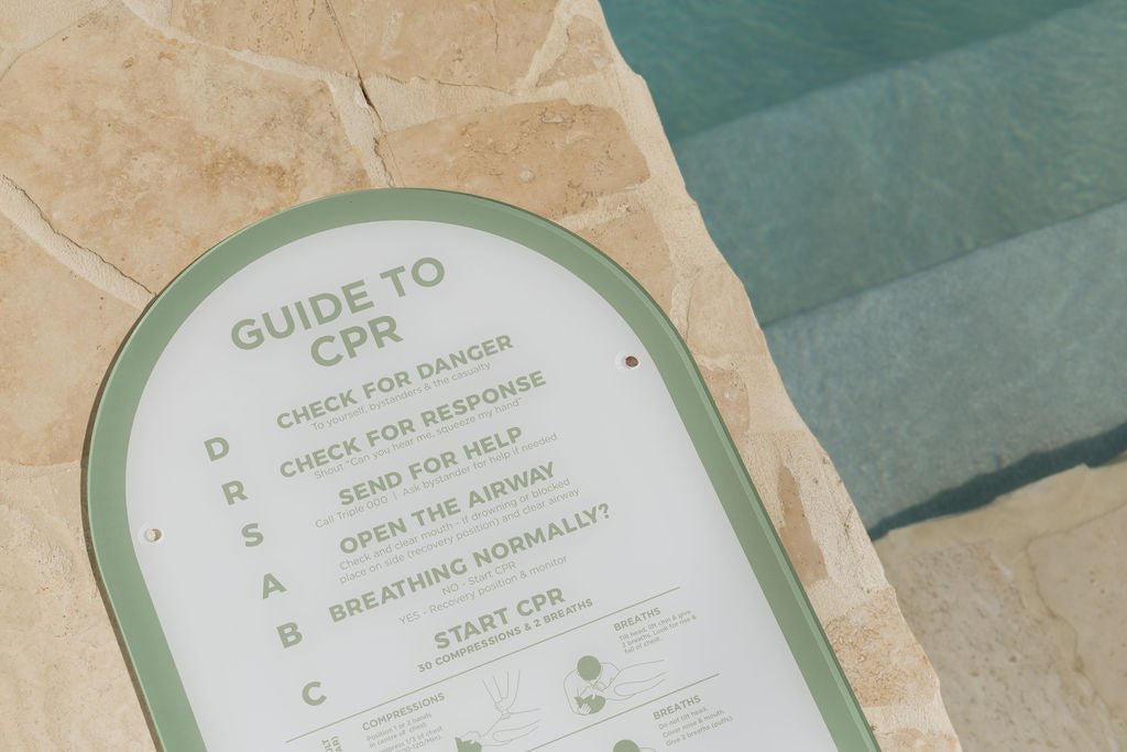 The ‘Halo’ CPR Pool Sign - Green & White - Palm Springs Beach Abode