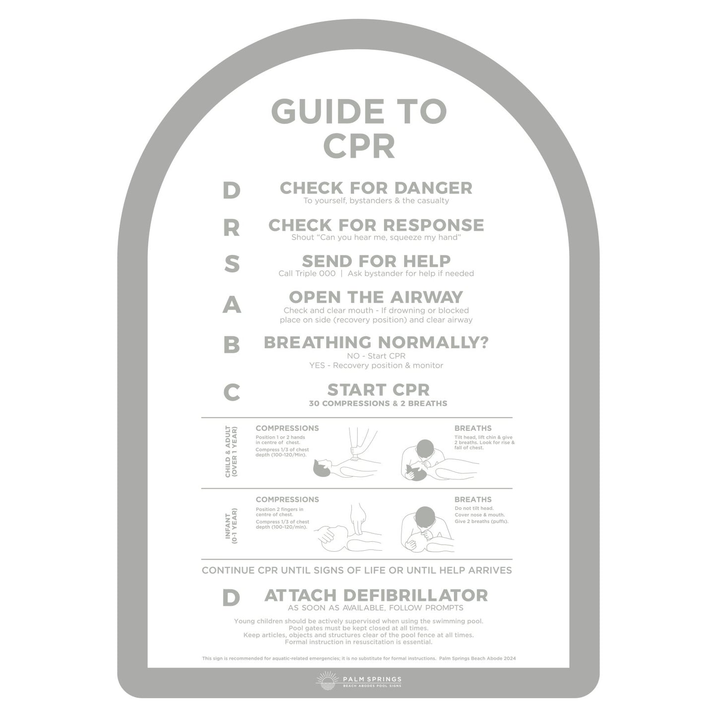 The ‘Halo’ CPR Pool Sign - Grey & White - Palm Springs Beach Abode