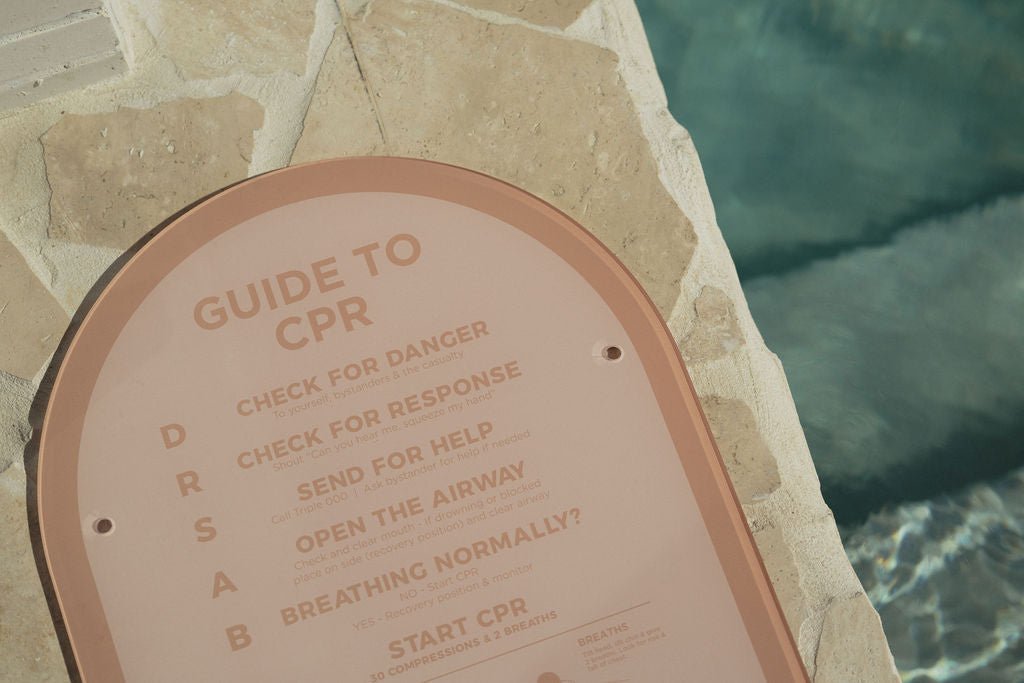 The ‘Halo’ CPR Pool Sign - Rust & Pink - Palm Springs Beach Abode