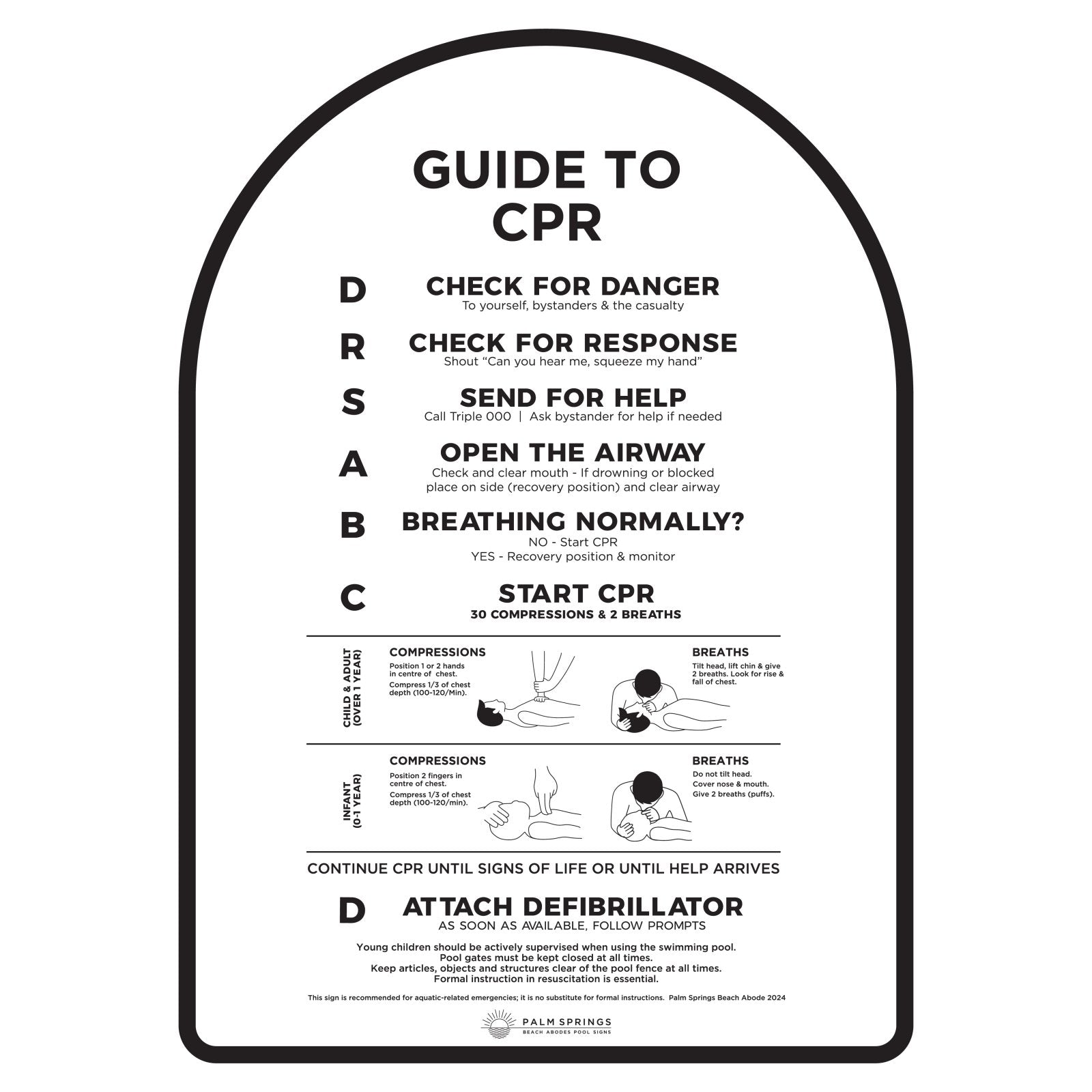 The ‘Halo’ CPR Pool Sign - White & Black - Palm Springs Beach Abode