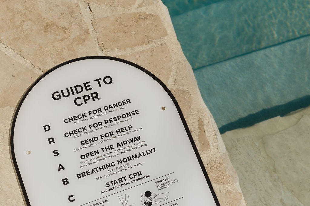 The ‘Halo’ CPR Pool Sign - White & Black - Palm Springs Beach Abode