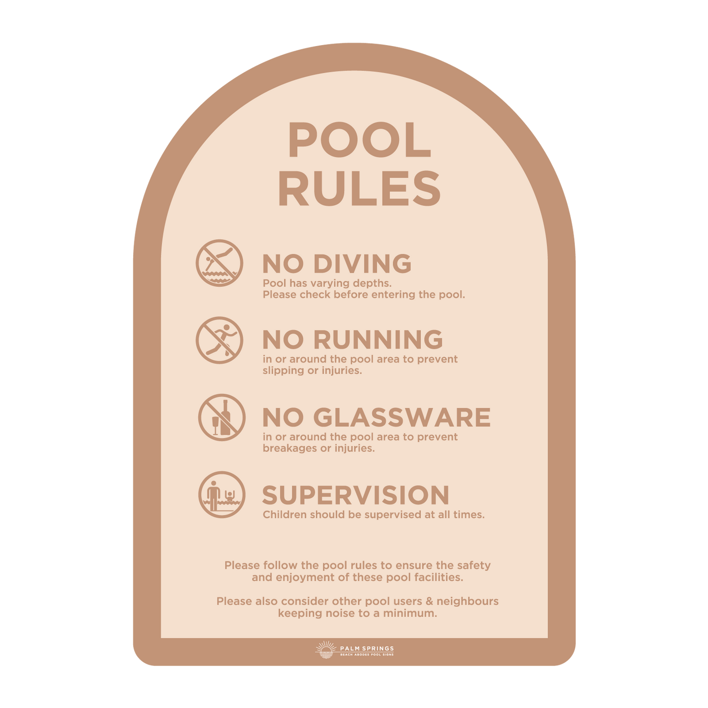 The Halo Beige & Cream Pool  Rules Sign - Palm Springs Beach Abode