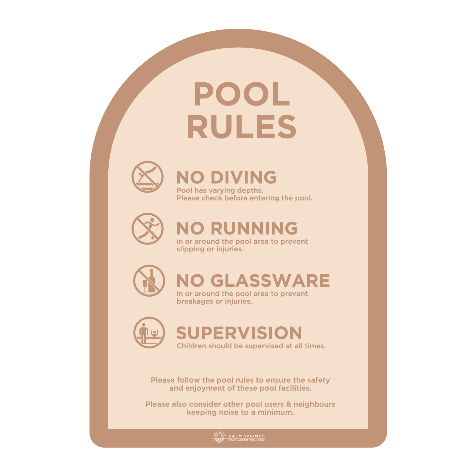 The Halo Beige & Cream Pool  Rules Sign - Palm Springs Beach Abode