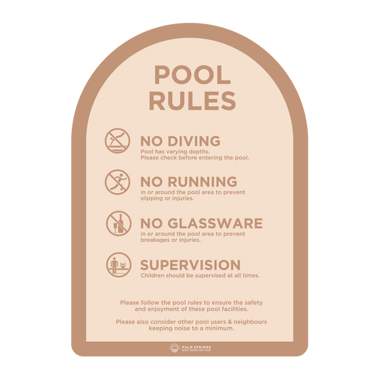 The Halo Beige & Cream Pool  Rules Sign - Palm Springs Beach Abode