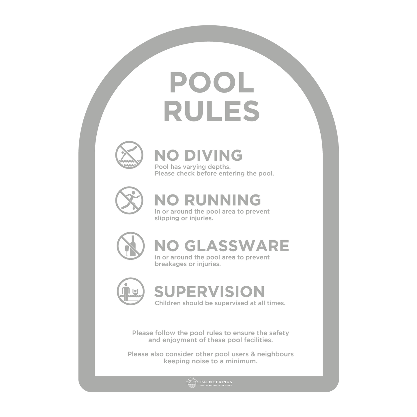 The Halo Grey & Cream Pool  Rules Sign - Palm Springs Beach Abode