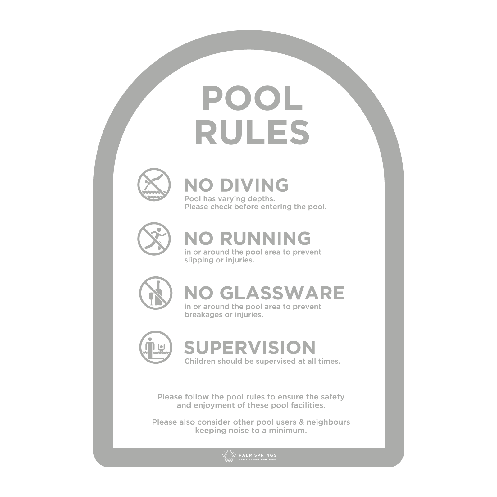 The Halo Grey & Cream Pool  Rules Sign - Palm Springs Beach Abode