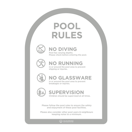 The Halo Grey & Cream Pool  Rules Sign - Palm Springs Beach Abode