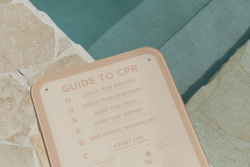 The ‘Slim’ CPR Pool Sign - Beige & Cream - Palm Springs Beach Abode