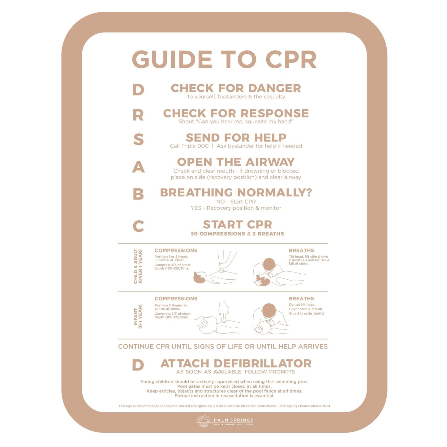 The ‘Slim’ CPR Pool Sign - Beige & White - Palm Springs Beach Abode