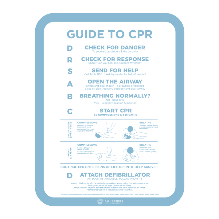 Custom Order Premium ‘Luxe’ CPR Pool Signs – Palm Springs Beach Abode