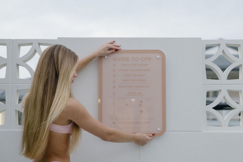 The ‘Slim’ CPR Pool Sign - Rust & Pink - Palm Springs Beach Abode