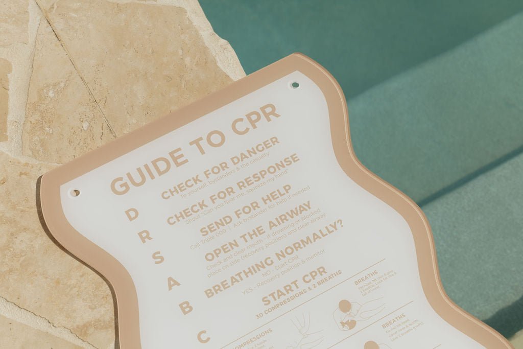 The ‘Wave’ CPR Pool Sign - Beige & White - Palm Springs Beach Abode