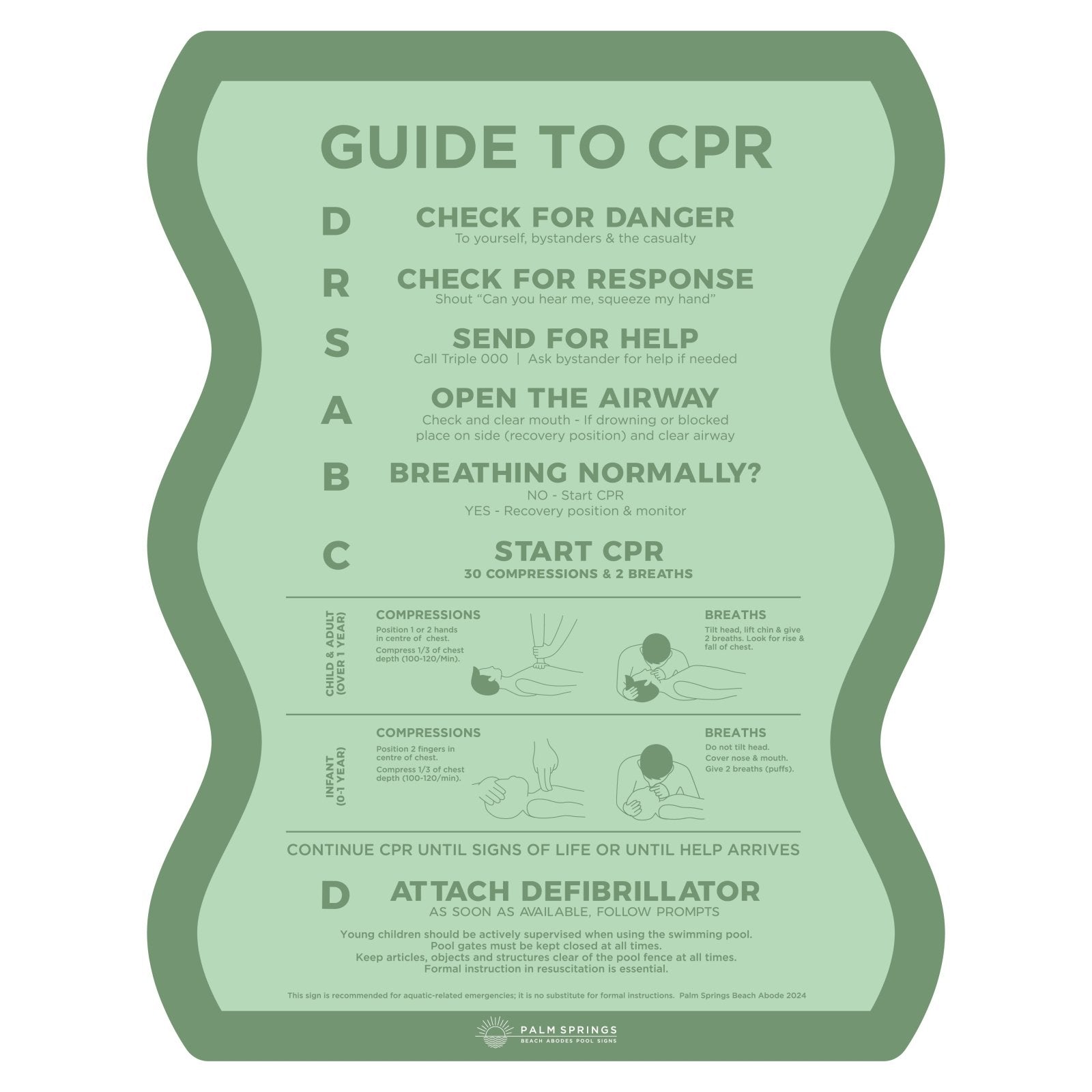 The ‘Wave’ CPR Pool Sign - Green - Palm Springs Beach Abode